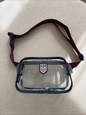 Clear USA Crest Belt Bag with Navy Trim and Red-Pattern Strap